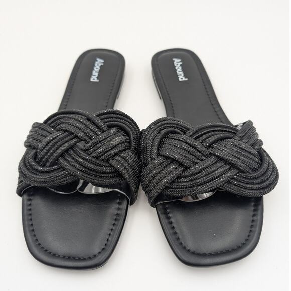 Abound Imani Flat Sandals Rhinestone Slip-On Women's Black Size US9.5 EU40 - Picture 2 of 11